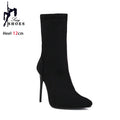 Botas de meia sexy para mulheres 12cm salto alto fino senhoras dedo do pé pontiagudo botas de tornozelo curto plus size 46 deslizamento-em sapatos de inverno botas mujer