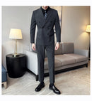 Terno Masculino Slim de Luxo Cinza e Preto M-7XL com Colete e Calça - Estilo Casual de Negócios e Abotoamento Duplo para Noivos