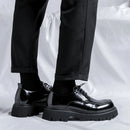 Sapatos de couro casual masculino, alta sola, plataforma, japonês, harajuku, streetwear coreano, lustroso, negócios, casamento, moda