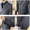 Terno Masculino Slim de Luxo Cinza e Preto M-7XL com Colete e Calça - Estilo Casual de Negócios e Abotoamento Duplo para Noivos