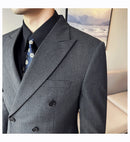 Terno Masculino Slim de Luxo Cinza e Preto M-7XL com Colete e Calça - Estilo Casual de Negócios e Abotoamento Duplo para Noivos