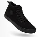 Tênis de lona de cano alto masculino deslizamento-on rendas casuais all-preto sapatos de skate básicos para estudantes sola plana sapatos esportivos confortáveis