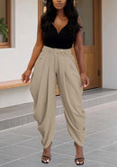 Calças Cargo Harem Femininas de Cintura Média com Design Franzido, Estilo Casual Urbano, Tendência 2026, Calças de Trabalho para Escritório
