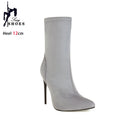 Botas de meia sexy para mulheres 12cm salto alto fino senhoras dedo do pé pontiagudo botas de tornozelo curto plus size 46 deslizamento-em sapatos de inverno botas mujer