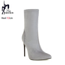 Botas de meia sexy para mulheres 12cm salto alto fino senhoras dedo do pé pontiagudo botas de tornozelo curto plus size 46 deslizamento-em sapatos de inverno botas mujer