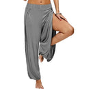 Moda feminina calças de yoga cintura alta fenda perna larga haren calças ginásio leggings casual sólido oco calças de treino ginásio casa wear