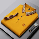 Camisa Polo Masculina Premium com Detalhes Listrados, Emblema Bordado, Tecido Respirável, Versátil para Trabalho e Ocasiões Casuais