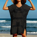 Túnica de malha de crochê feminino, manga curta sexy, oco, capas, vestido de praia, moda praia, capas femininas, K5580