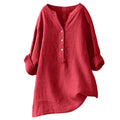 Blusas Unissex de Algodão e Linho para Mulheres e Homens, Camisas de Botão com Decote em V, Manga Longa, Blusas Soltas para Primavera e Verão XTYFZ-020