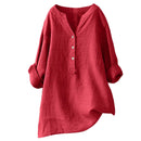 Blusas Unissex de Algodão e Linho para Mulheres e Homens, Camisas de Botão com Decote em V, Manga Longa, Blusas Soltas para Primavera e Verão XTYFZ-020