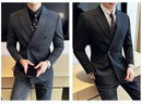 Terno Masculino Slim de Luxo Cinza e Preto M-7XL com Colete e Calça - Estilo Casual de Negócios e Abotoamento Duplo para Noivos
