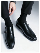 Clássico retro vestido masculino monge sapatos de couro com fivela dedo do pé apontado negócios escritório casamento confortável sapatos oxfords masculinos
