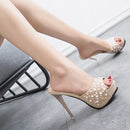 Chinelos de cristal para mulheres, nova plataforma fashion 12cm, saltos altos finos, slides de grife, sandálias de strass luxuosas, sapatos de verão 2022