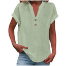 Cor pura botão até decote em v manga curta camisa de rayon de bambu verão moda feminina camisa de botão casual negócios topo
