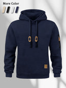 New Autumn Men's Hoodie Waffle Pattern Long Sleeve Sweatshirt Solid Color Casual Warm Pullover Outdoor Sportswear Men's Clothing