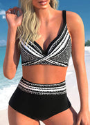 Conjunto de biquíni retrô estampado feminino, elástico alto, estampa preto e branco, regata, maiô de praia sexy feminino, novo, verão, S-5XL