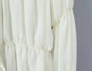 Camisa Feminina de Manga Longa com Decote em V e Laço Frontal, Franzida, Estilo Lotus Root, Transparente e Solta, em Chiffon, para Primavera e Verão
