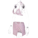 Maiô Feminino com Estampa de Poá Rosa, Conjunto de 3 Peças com Sutiãs e Saias Divididas, Moda Praia