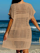 Túnica de malha de crochê feminino, manga curta sexy, oco, capas, vestido de praia, moda praia, capas femininas, K5580