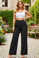 Calças Femininas de Cintura Alta com Pernas Largas, Elegantes e Sob Medida, Calças Retas para Trabalho no Escritório, Calças Casuais Confortáveis