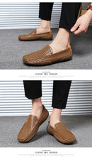 Sapatos Casuais Masculinos de Verão 2026, Marca de Luxo, Couro Genuíno, Mocassins Masculinos Vazados Respiráveis, Sapatos de Dirigir Slip-on