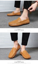 Sapatos Casuais Masculinos de Verão 2026, Marca de Luxo, Couro Genuíno, Mocassins Masculinos Vazados Respiráveis, Sapatos de Dirigir Slip-on