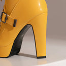 Plataforma botas curtas mulher outono e inverno 12cm salto alto cinto fivela tornozelo botas 2025 sola grossa sapatos de motocicleta tamanho 35-46