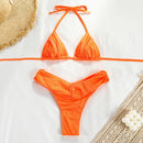 Conjunto de Biquíni Sexy com Detalhes Franzidos, Micro Biquínis Sólidos, Roupa de Banho Feminina, Moda Praia
