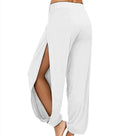 Moda feminina calças de yoga cintura alta fenda perna larga haren calças ginásio leggings casual sólido oco calças de treino ginásio casa wear