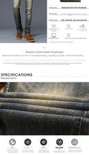 Calças Jeans Masculinas Retrô de Alta Qualidade com Corte Reto e Stretch, Moda Urbana Casual, Calças Longas de Algodão para P...