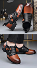 Botas Retro de Cano Baixo para Homens, com Zíper, em Couro Genuíno, Moda Masculina, Sapatos de Plataforma de Alta Qualidade