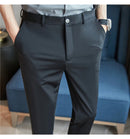 Calças de vestido dos homens novo fino respirável sólido casual alta elástica magro ajuste terno calças streetwear roupas masculinas