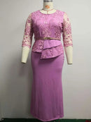 4xl 5xl plus size 2025 vestidos de natal feminino o pescoço 3/4 manga longa maxi vestido moda rendas retalhos noite vestido de festa