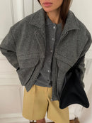 Tossy outono cinza zíper outwear jaquetas feminino sólido solto retalhos cintura alta recortado casaco superior streetwear feminino y2k jaquetas