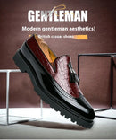 2026 Novo Sapato Masculino Slip-On Casual de Couro com Estampa de Crocodilo e Franjas Tamanho Grande 46