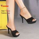 Chinelos femininos de verão, 10.5cm, plataforma antiderrapante, lantejoulas, sapatos de salto alto para mulheres, sandálias vermelhas de luxo