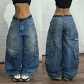 Streetwear moda novo multi-bolso lavado baggy jeans masculino e feminino y2k hip-hop harajuku casual gótico cintura alta calças largas