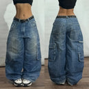 Streetwear moda novo multi-bolso lavado baggy jeans masculino e feminino y2k hip-hop harajuku casual gótico cintura alta calças largas