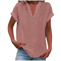 Cor pura botão até decote em v manga curta camisa de rayon de bambu verão moda feminina camisa de botão casual negócios topo