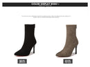 2023 outono inverno novo salto alto veludo botas curtas apontou toe cor sólida salto fino camurça versátil meias botas estiramento feminino