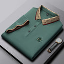 Camisa Polo Masculina Premium com Detalhes Listrados, Emblema Bordado, Tecido Respirável, Versátil para Trabalho e Ocasiões Casuais