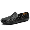 Sapatos Casuais Masculinos de Verão 2026, Marca de Luxo, Couro Genuíno, Mocassins Masculinos Vazados Respiráveis, Sapatos de Dirigir Slip-on
