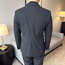 Terno Masculino Slim de Luxo Cinza e Preto M-7XL com Colete e Calça - Estilo Casual de Negócios e Abotoamento Duplo para Noivos