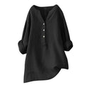 Blusas Unissex de Algodão e Linho para Mulheres e Homens, Camisas de Botão com Decote em V, Manga Longa, Blusas Soltas para Primavera e Verão XTYFZ-020