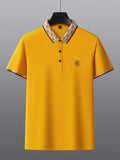 Camisa Polo Masculina Premium com Detalhes Listrados, Emblema Bordado, Tecido Respirável, Versátil para Trabalho e Ocasiões Casuais