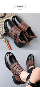 Botas Retro de Cano Baixo para Homens, com Zíper, em Couro Genuíno, Moda Masculina, Sapatos de Plataforma de Alta Qualidade