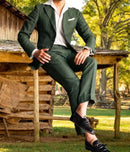 Green Linen Male Suits Wedding Tuxedo Business Fashion Blazer Sets Custom Made Two Pieces (Jacket+Pants) Conjuntos De Chaqueta