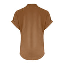 Cor pura botão até decote em v manga curta camisa de rayon de bambu verão moda feminina camisa de botão casual negócios topo