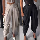 Calças Cargo Harem Femininas de Cintura Média com Design Franzido, Estilo Casual Urbano, Tendência 2026, Calças de Trabalho para Escritório