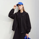 Jaquetas Femininas Amii 2026: Nova Coleção Primavera - Jaqueta de Algodão Tricotada com Gola Alta e Zíper, Blusa Feminina Solta com Manga Caída 12641079